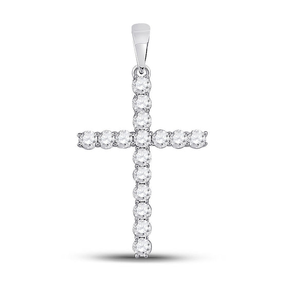 10k White Gold Womens Round Diamond Cross Pendant 1/2 Cttw