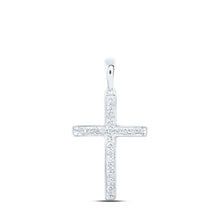  10k White Gold Womens Round Diamond Cross Pendant 1/20 Cttw