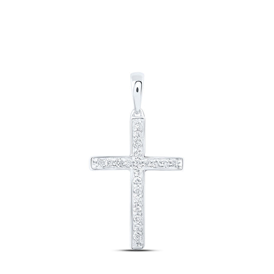10k White Gold Womens Round Diamond Cross Pendant 1/20 Cttw