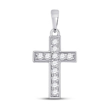  10k White Gold Womens Round Diamond Cross Pendant 1/6 Cttw
