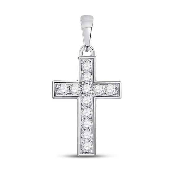 10k White Gold Womens Round Diamond Cross Pendant 1/6 Cttw