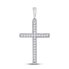 10k White Gold Womens Round Diamond Cross Pendant 1/8 Cttw
