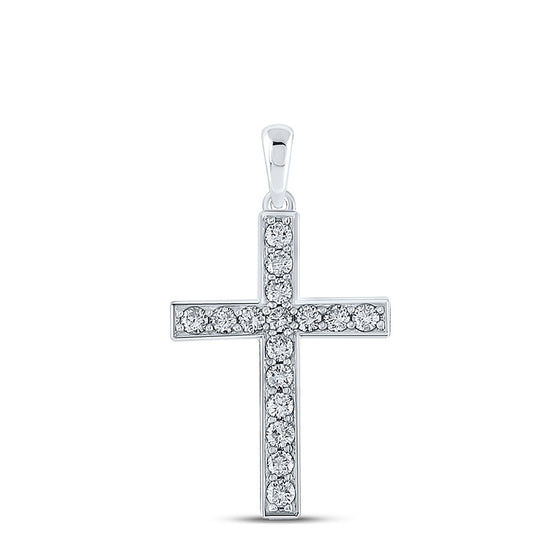 10k White Gold Womens Round Diamond Cross Pendant 1/3 Cttw