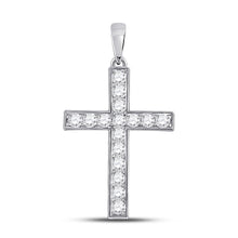  10k White Gold Womens Round Diamond Cross Pendant 1/2 Cttw