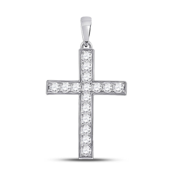 10k White Gold Womens Round Diamond Cross Pendant 1/2 Cttw