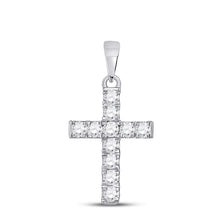  10k White Gold Womens Round Diamond Cross Pendant 1/4 Cttw