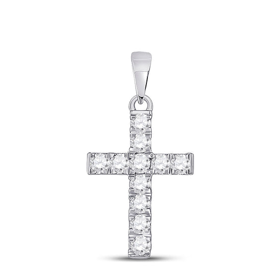 10k White Gold Womens Round Diamond Cross Pendant 1/4 Cttw