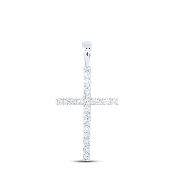 10k White Gold Womens Round Diamond Cross Pendant 1/5 Cttw