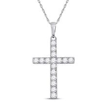  10k White Gold Womens Round Diamond Cross Pendant 1/2 Cttw