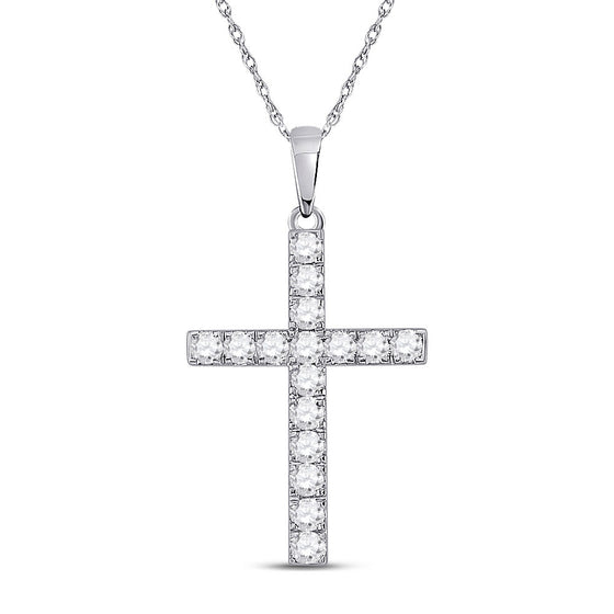 10k White Gold Womens Round Diamond Cross Pendant 1/2 Cttw