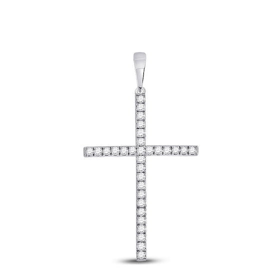 10k White Gold Womens Round Diamond Cross Pendant 1/4 Cttw