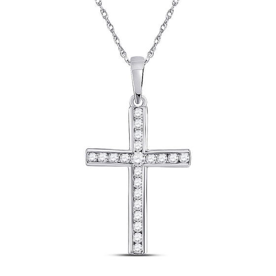 10k White Gold Womens Round Diamond Cross Pendant 1/5 Cttw