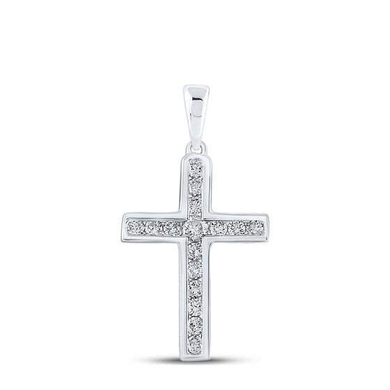 10k White Gold Womens Round Diamond Cross Pendant 1/3 Cttw