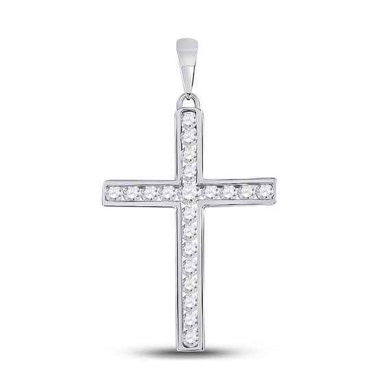 14k White Gold Womens Round Diamond Cross Pendant 1/2 Cttw