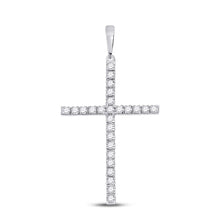  10k White Gold Womens Round Diamond Cross Pendant 1/4 Cttw