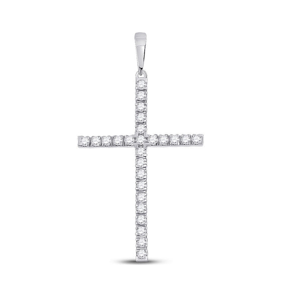 10k White Gold Womens Round Diamond Cross Pendant 1/4 Cttw
