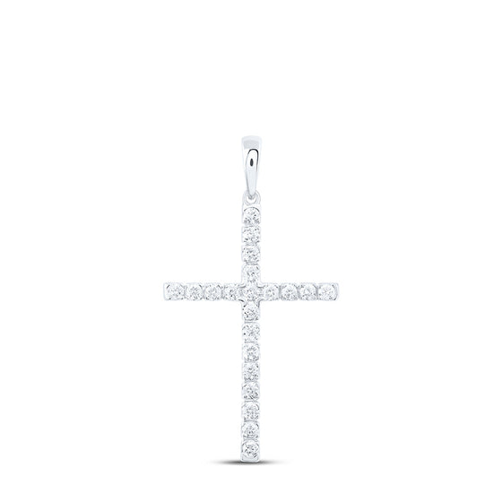 10k White Gold Womens Round Diamond Cross Pendant 1/3 Cttw