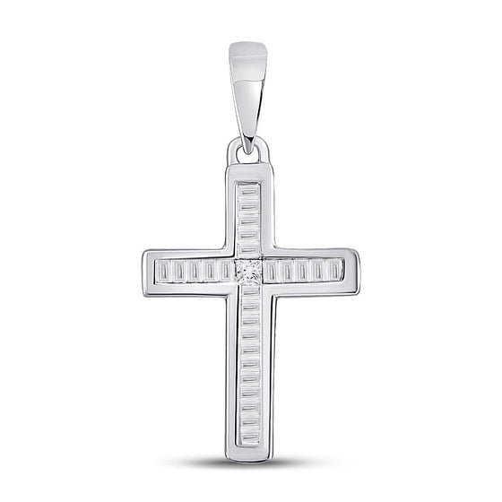 10k White Gold Womens Princess Diamond Cross Pendant 1/10 Cttw