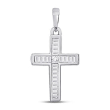  10k White Gold Womens Princess Diamond Cross Pendant 1/8 Cttw