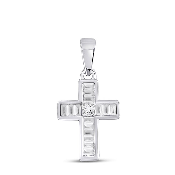10k White Gold Womens Princess Diamond Cross Pendant 1/3 Cttw
