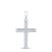  10k White Gold Womens Princess Diamond Cross Pendant 1/4 Cttw