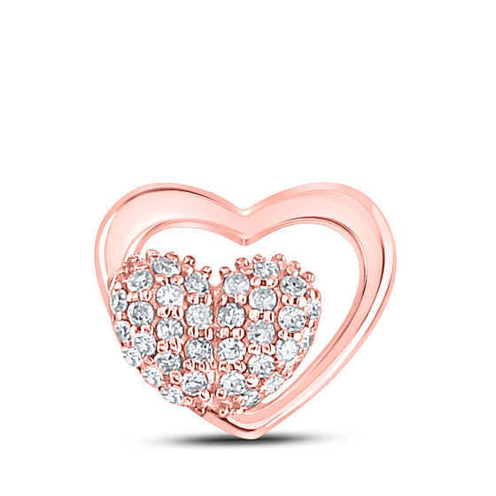 10k Rose Gold Womens Round Diamond Heart Pendant 1/6 Cttw