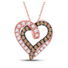 10k Rose Gold Womens Round Brown Diamond Heart Pendant 1/3 Cttw