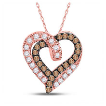  10k Rose Gold Womens Round Brown Diamond Heart Pendant 1/3 Cttw