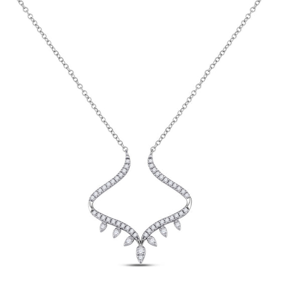 14k White Gold Womens Round Diamond Modern-V Fashion Necklace 1/4 Cttw