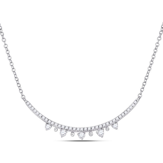 14k White Gold Womens Round Diamond Modern Curved Bar Necklace 1/4 Cttw