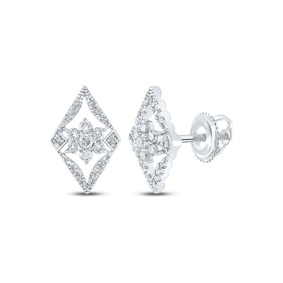 14k White Gold Womens Round Diamond Geometric Cluster Earrings 3/8 Cttw