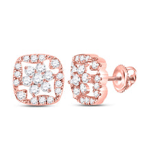  14k Rose Gold Womens Round Diamond Square Floral Cluster Earrings 3/8 Cttw
