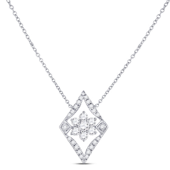 14k White Gold Womens Round Diamond Geometric Cluster Necklace 1/3 Cttw