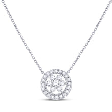 14k White Gold Womens Round Diamond Floral Cluster Necklace 1/3 Cttw