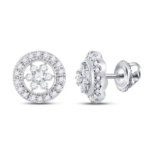  14k White Gold Womens Round Diamond Circle Floral Cluster Earrings 3/8 Cttw