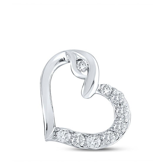 10k White Gold Womens Round Diamond Outline Heart Pendant 1/8 Cttw