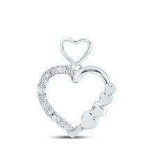  10k White Gold Womens Round Diamond Heart Pendant 1/12 Cttw