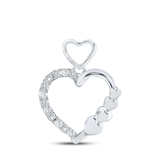 10k White Gold Womens Round Diamond Heart Pendant 1/12 Cttw