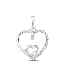  10k White Gold Womens Round Diamond Fashion Heart Pendant 1/10 Cttw