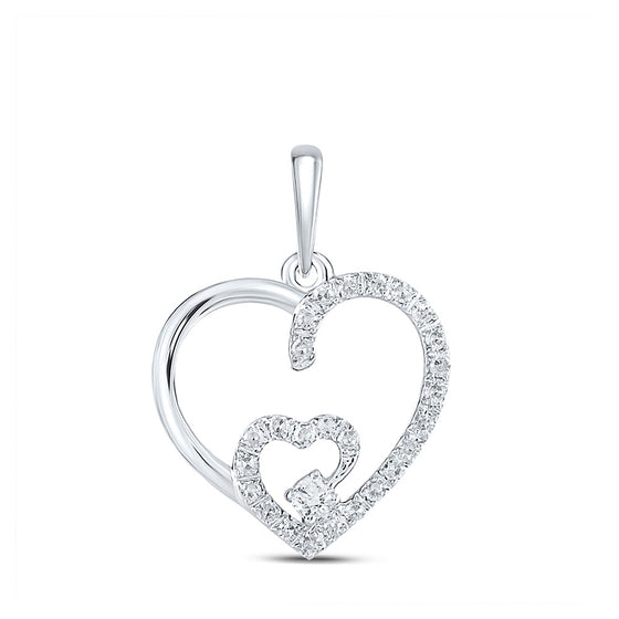 10k White Gold Womens Round Diamond Fashion Heart Pendant 1/10 Cttw