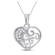  10k White Gold Womens Round Diamond Curl Heart Pendant 1/12 Cttw