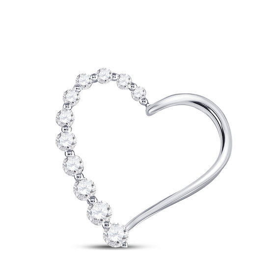 10k White Gold Womens Round Diamond Journey Heart Pendant 1/5 Cttw