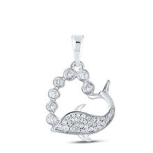  10k White Gold Womens Round Diamond Whale Heart Pendant 1/4 Cttw