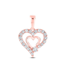  10k Rose Gold Womens Round Diamond Double Heart Pendant 1/4 Cttw