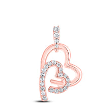  10k Rose Gold Womens Round Diamond Double Heart Pendant 1/8 Cttw