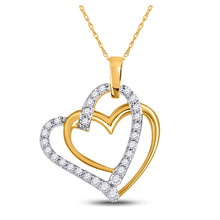  10k Two-tone Gold Womens Round Diamond Linked Heart Pendant 1/8 Cttw