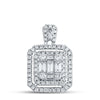 14k White Gold Womens Baguette Diamond Square Cluster Pendant 1 Cttw