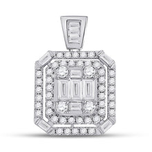  14k White Gold Womens Round Diamond Square Cluster Pendant 7/8 Cttw