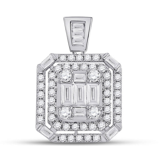 14k White Gold Womens Round Diamond Square Cluster Pendant 7/8 Cttw