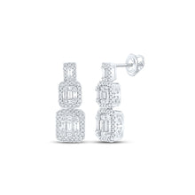  14k White Gold Womens Baguette Diamond Dangle Earrings 1-1/3 Cttw